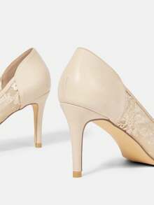 CUCCOO HITCHD 尖头细跟杏色蕾丝网眼婚鞋，透气优雅仙女风格女士高跟鞋 - 杏色 - 查看 10