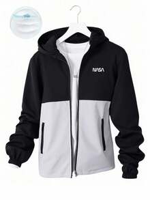 SHEIN 青少年男孩休闲舒适百搭拼色连帽衫，适合秋冬季 - 彩色 - 查看 2