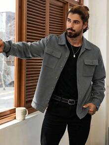 Manfinity Homme 男士长袖短款休闲针织灰色大衣，秋冬外套，Old Money品牌 - 灰色 - 查看 4