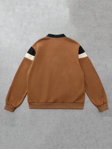 Manfinity Homme 男士单件夹克，三片式拼接设计，独特配色：上半部分白色，中半部分黑色，下半部分暖棕色。流行ins风夹克，成熟休闲的多层穿搭，适合通勤、上学、度假。送给老公或男朋友的礼物，男女同款情侣装，适合秋季穿着。 - 彩色 - 查看 2