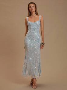 Glamine 女式亮片装饰吊带背心迷你连衣裙 - 淺藍色 - 查看 5