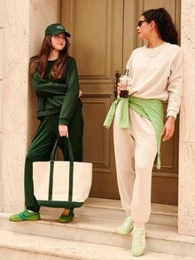 LUVLETTE Autumn And Winter Winter Classic Crewneck Basics Pajama Loungewear Sweatshirt Casual Comfy Outfits Activewear Lingerie As Outerwear Fall Pajamas Clothes Lounge Sets For Women & Pajama Dressing - Beige - View 2