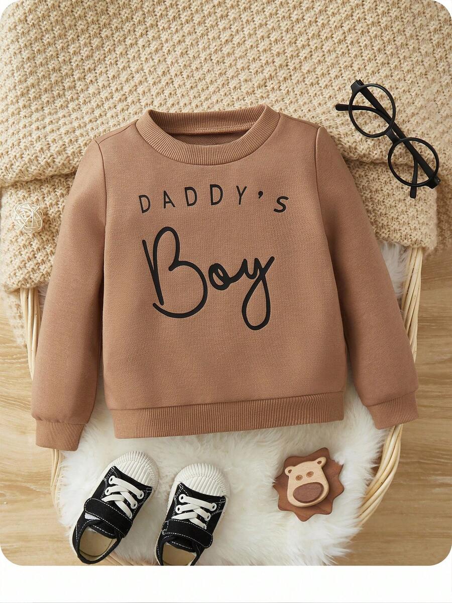 SHEIN Baby Boy Letter Graphic Sweatshirt, Casual & Minimalist, Suitable For Autumn/Winter - Apricot - View 1