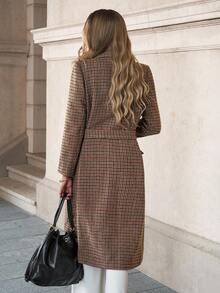 Solivie Women's Plaid Print Double-Breasted Fashionable Wool Coat,In Autumn/Winter,Fall