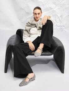 Mnmlis 女士新款灰色法式低跟尖头简约时尚针织玛丽珍鞋，圣诞节必备 - 灰色 - 查看 5