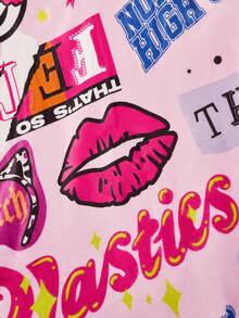 Mean Girls | SHEIN 1 chiếc chăn vải nỉ họa tiết chữ, thích hợp cho giường, ghế sofa, thoải mái và ấm áp, có thể giặt bằng máy, nhiều kích cỡ - Hồng - Xem 9