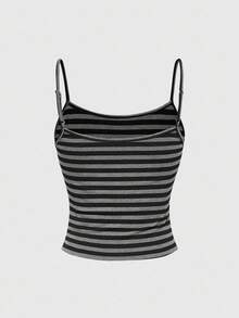ROMWE Grunge Punk Y2K Retro Striped Camisole Top And Ultra Low-Rise Striped Flared Leg Pants 2 Pieces Set For Women - Black - View 3