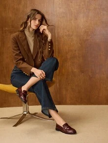 MOTF PREMIUM WOMEN'S CLASSIC SIMPLE PU LEATHER LOAFERS, COMFORTABLE RETRO BRITISH STYLE FLAT SHOES FOR AUTUMN/WINTER - Coffee Brown - View 3