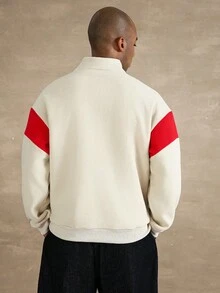 STYNVO 男士休闲学院风字母刺绣撞色半拉链套头卫衣，秋冬宽松针织男士四分之一拉链学院风男士半拉链卫衣 - 彩色 - 查看 2