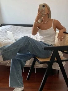 Livesso High Waist Wide Leg Jeans,Back To School Clothes - Blue - View 4