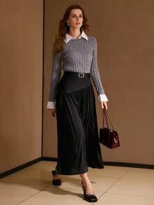 MOTF PREMIUM CONTRAST CHIFFON GATHERED SKIRT - Black - View 5