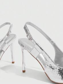 CUCCOO SZL Fashionable Pointed Toe Glitter High Heels - Silver - View 5