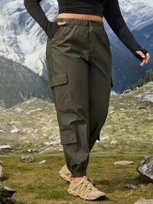 Plus Size Women's Fashion Green Elastic Waist Jeans, Cargo Outdoor Jeans For Hiking Sun Protection Lightweight Quick Dry Hiking Autumn - Army Green - View 6