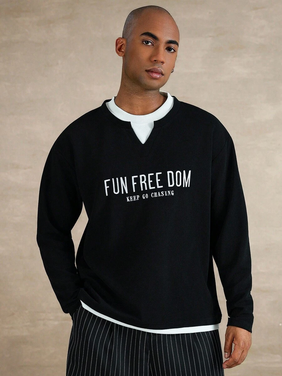 STYNVO Men's Contrast Color Print Long Sleeve T-Shirt Men, For Fall