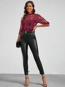 Amorya Women's Spring Stand Collar Lace Top