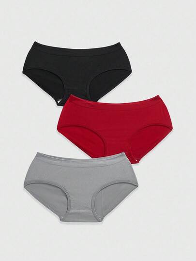 3 pièces/Paquet Culottes triangulaires de base élégantes, confortables et à haute élasticité pour femmes