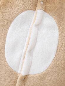 2 件新生儿男婴长袖连衣裤，带连帽衫，毛绒面料，可爱熊刺绣图案 - 卡其色 - 查看 4