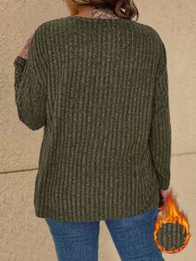 SHEIN Camiseta casual de manga comprida e cor sólida plus size, outono/inverno