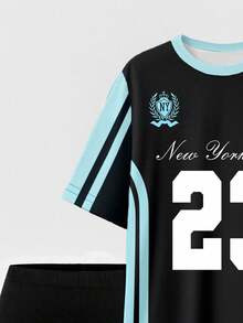 SHEIN 女士休闲时尚创意数字 23 和字母图案印花 T 恤和自行车短裤套装 纽约服装 女士运动服 女士 Y2k 运动服 女士运动服套装 两件套运动服套装 女士 Y2k 运动服 女士两件套运动服 女士纽约都市服装 女士两件套运动服 女士纽约都市运动服 - 彩色 - 查看 6