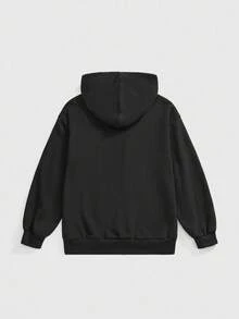 ROMWE Avant Plus Size New Chinese Style Tiger & Bamboo Leaf Calligraphy Embroidered Loose Fit Sweatshirt - Black - View 2