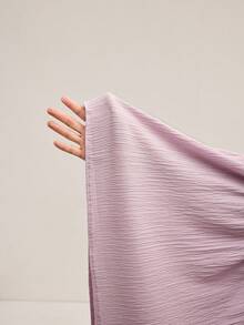 Veilorie Váy Abaya thời trang tay loe raglan cổ tròn màu trơn dành cho nữ bằng vải kết cấu - Màu Hồng baby - Xem 8