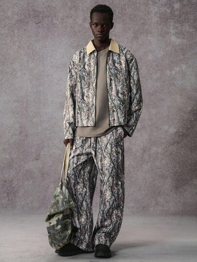 STYNVO Men's Autumn Branch Print Zip-Up Jacket And Pants Casual Tracksuit Set