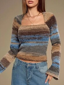 SHEIN BAE 女士时尚休闲露背系带长袖毛衣 - 彩色 - 查看 6