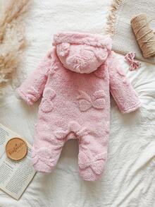 Vintaside Kids 新生儿简约时尚可爱波尔卡圆点长袖连帽羊毛连体睡衣 - 紅色 - 查看 2