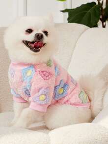 PETSIN 1 Pc Flannel Pink Floral Print Warm Pet - Pink - View 2