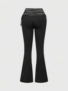 ROMWE Grunge Punk Y2K Retro Striped Camisole Top And Ultra Low-Rise Striped Flared Leg Pants 2 Pieces Set For Women - Black - View 6