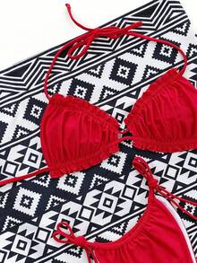 Swim Basics Set de 2 piezas Bikini de unicolor y sexy, para vacaciones en la playa - Rojo - Ver 4
