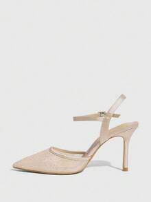 CUCCOO SZL Giày cao gót hở mũi đính đá giả lưới satin tương phản sang trọng gợi cảm cho tiệc cưới trang trọng - Rượu sâm banh - Xem 5