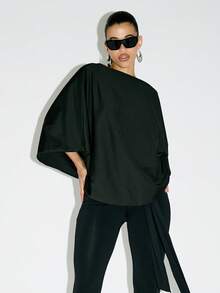 KIZN Elegant Backless Cape Top Draped Evening Party Cocktail Blouse Fall Winter Holiday Outfit Sophisticated Statement Piece