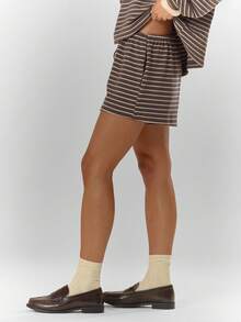 MUSERA Elasticated Waist Tie Front Relaxed Fit Soft Striped Shorts Only Fall Autumn Cosy Cute Casual Coffee Club Winter Christmas Elegant