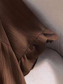 EMERY ROSE Áo sơ mi cỡ lớn màu kaki tay ngắn, viền lá, kiểu dáng đơn giản, thời trang thường ngày, phù hợp cho kỳ nghỉ hè, mùa xuân/hè, phong cách phương Tây dành cho nữ, mùa xuân/hè. - màu nâu - Xem 5