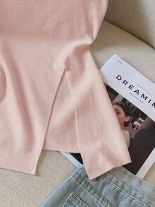 GlowEve Women's Solid Color Sleeveless Slit Hem Fashionable Top - Pink - View 4