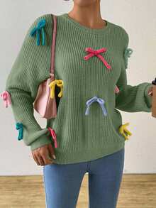 EURMUSE Women's Casual Bow Decor Sweater, Autumn/Winter,Jumper,Cream Jumper,Jumpers,Black Jumper,Womens Jumper,White Jumper,Women's Jumper,Women's Jumpers - Mint Green - View 3