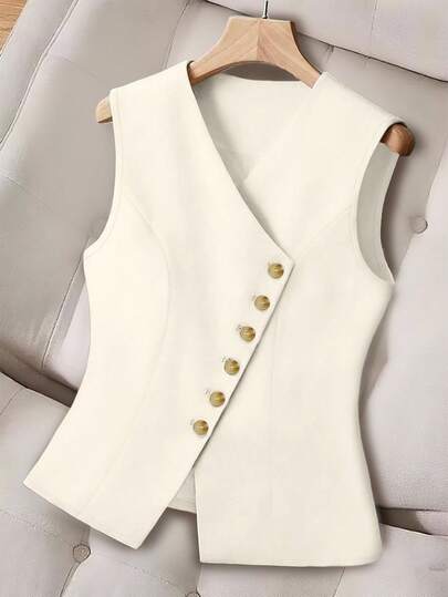 GlowEve CURVE 大码女式纯色单排扣V领轻便背心