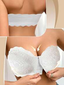 1pc Women Lace Front Closure Wireless Camisole Bra - White - View 5