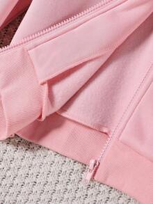 Genkimix Kids Tween Girls' Jacket Coat, Solid Color Fashion Bow Sweatshirt Jacket, Comfortable Thick Thermal Lined Sweatshirt Fabric, Bow Sleeve Decoration, Youthful And Energetic Style, Suitable For Back To School Season Or Everyday Outdoor Wear Fall Winter - Pink - View 8