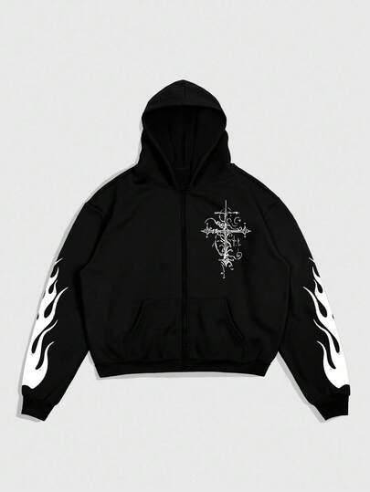 Goth Sudadera con capucha de hombre de color de contraste casual y suelta con diseño creativo