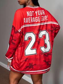 Slaydiva 2025 تي شيرت نسائي فضفاض للغاية بطبعة شعار رقمي 23 وألوان متناقضة، طراز رياضي كاجوال للشارع والمناسبات اليومية والمهرجانات الموسيقية، أكمام طويلة وياقة مستديرة، لون أحمر، مقاس كبير، كوستيوم هالوين، ملابس نسائية للبرانش والخروج - متعدد الألوان - مشاهدة 2