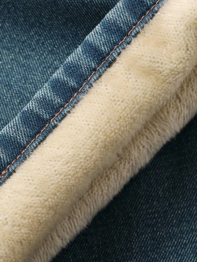 Tween Girl Embroidered Bow Thermal-Lined Denim Jeans, Fall Thermal Lined Jeans,Winter