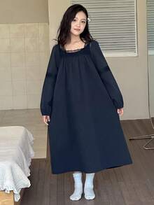 DAZY Camisón de niña preadolescente de unicolor con ribete de encaje