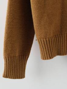 GlowEve Women's Solid Color Turtleneck Long Sleeve Button Design Casual Sweater, Autumn/Winter - Camel - View 6