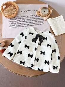 SHEIN 女婴时尚百搭蝴蝶结装饰毛绒夹克，适合秋冬季日常穿着 - 彩色 - 查看 8