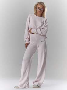 MUSERA Mid Rise Soft Knit Embroidered Wide Leg Sweater Trousers Only Fall Autumn Cosy Cute Casual Coffee Club Winter  Elegant Evening Party  Spring Valentines Day - Baby Pink - View 5