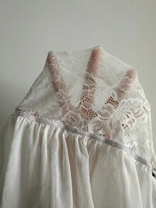 SHEIN Conjunto de 4 piezas Vestido con tirantes de lazo y parches de encaje sexy - Blanco y Negro - Ver 7