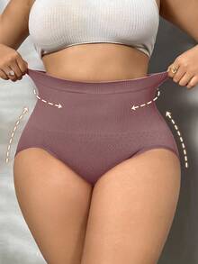 SHEIN 3-Pack Women's Plus Size Tummy Control, Shaping, Hip Lifting, Seamless, Solid Color Ribbed High Elasticity Shaping Triangle Panties - Multicolor - View 5