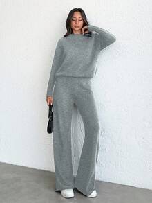 SHEIN Tall 女款假領落肩針織毛衣 2件/套，小碼套裝，套裝，小碼，冬季衣物，高個女性 - 淺灰色 - 查看 6